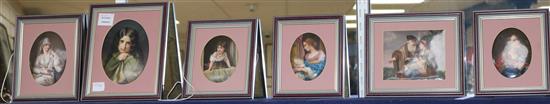 A collection of six German porcelain plaques and a similar circular miniature	 Largest 17 x 13cm